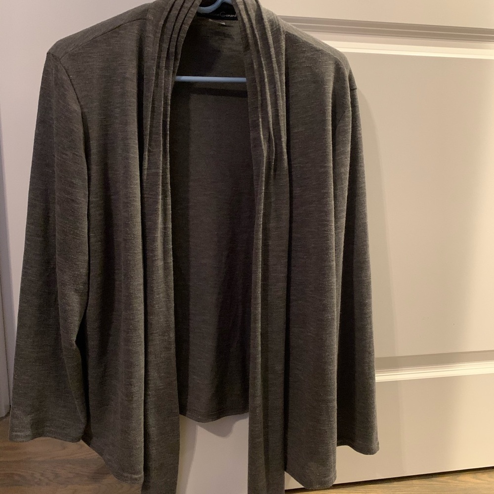 Charcoal Grey Open Cardigan Sweater - 1X/2X